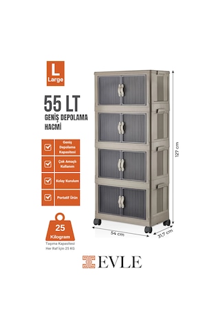 Evle Katlanabilir Modüler Dolap 4 Lü 54 Cm X 31,7 Cm X 127 Cm Açık Kahverengi