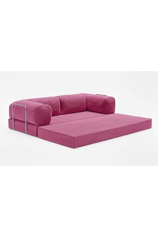 Herev 200x200 Cm 50 Dns Modüler Köşe Koltuk Fitilli Kadife Kumaş, Yatak Olabilen, Modern Tasarım Şark Köşe Pembe