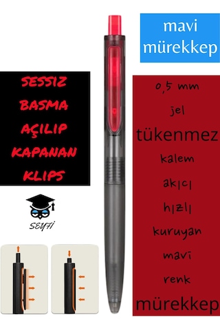 0,5 Mm Jel Tükenmez Kalem Akıcı Hızlı Kuruyan Mavi Renk Mürekkep Writech Amerikan Marka Sessiz Kalem Mavi