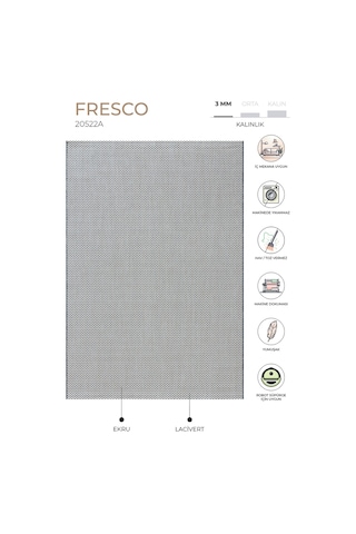 Fresco Ekru Lacivet İskandinav Jüt Yıkanabilir Halı Kilim Balkon Teras Salon Koridor Halısı 20521b Lacivert