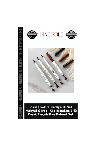 Özel Üretim Hediyelik Set Makyaj Gereci Kadın Bakım 3'lü Kaşık Fırçalı Kaş Kalemi Seti Çok Renkli