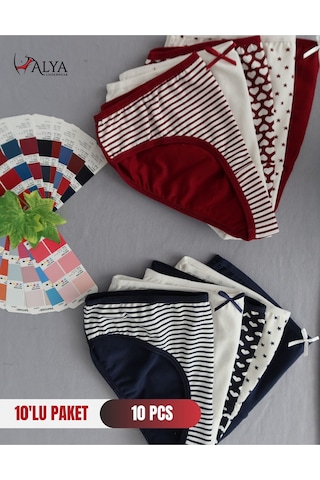 Alya Underwear Kız Çocuk Kalpli Dokuma Lastik Pamuklu Kumaş Slip Külot 5'li Paket 5 Adet Beyaz Multicolor-x29