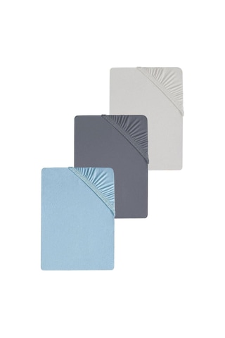 3 Adet Battal Boy Düz Pamuklu Çift Kişilik 200 X 200 Cm Lastikli Penye Çarşaf Açık Gri-mavi-antrasit