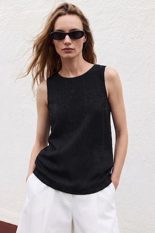 Sateen Dokulu Kolsuz Bluz - Siyah-137718