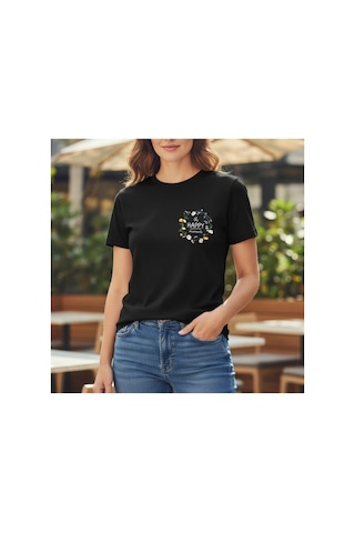 Urbantrendstore Unisex Çiçekli Sade Basic Yazlık Siyah Tshirt Oversize Fit Rahat Geniş Salaş T-shirt Günlük Tişört Siyah