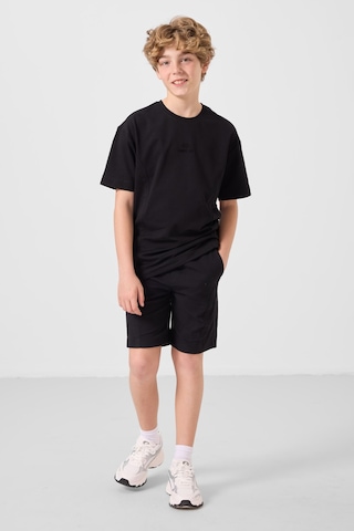 Siyah Pamuklu Oversize Fit Dokuma Hafif Esnek Chino Erkek Çocuk Şort Takım - 11276 Siyah