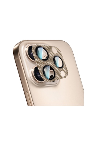 Apple Uyumlu   iPhone 16 Pro Caseworld Karbon Fiber Serisi Anti Reflective Full Kamera Lens Koruyucu Gold