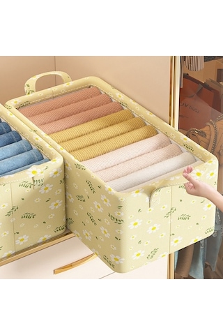 Dancemonkey X X Sarı Saklama Papatya Organizatör Kutusu 50x35x32cm Renkli Katlanır Giysi Dolabı - Gw 140l