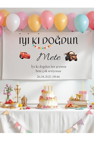 Şimşek Mcqueen İsimli Doğum Günü Flaması Arka Fon Afiş 100x65 Cm Yatay Banner