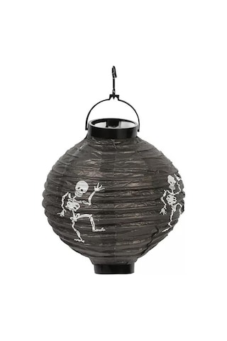 Halloween 20 Cm Led Işıklı İskelet Desenli Siyah Renk Kağıt Japon Feneri Tüm Yaşlar