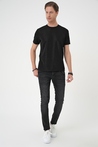 Efor Comfort Fit Bisiklet Yaka Viskon Karışımlı Dokulu Casual Siyah Tişört Ts 896 Siyah
