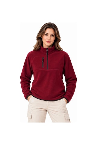 Freedom Store Kadın Polar Dik Yaka Yarım Fermuarlı Fermuarlı Göğüs Cepli Regular Fit Kışlık Sweatshirt - Bordo