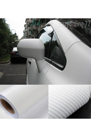 Karbon Fiber Folyo Hava Kanallı Araç Döşeme Kaplama Folyosu Beyaz 30 Cm X 1 Metre