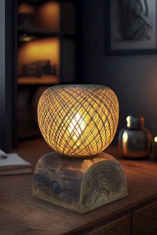 Dilim Ağaç Jüt Abajur Hasır Doğal İskandinav El Yapımı Ahşap Lambader Yatak Oturma Odası Rustik Ahşap
