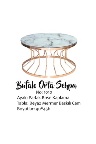 Brc Bufalo Sehpa Orta Beyaz Mermer Temper Cam Metal Transmisyon Ç