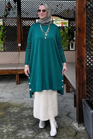 Rabia Şamlı Sevda Triko Tunik Zümrüt Çok Renkli