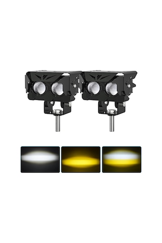 2 Adet Mini Led Spot Sis Farı Beyaz + Amber Çift Renk Lensli Ip68 Su Geçirmez Motosiklet Farı