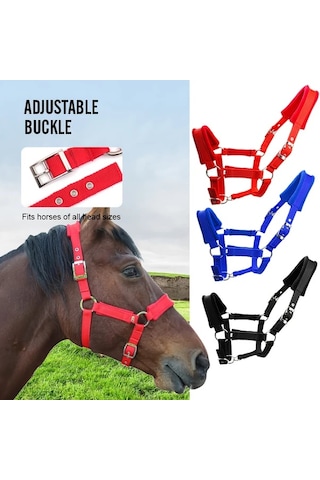 Elmpaly Siyah M Nilon Örme Kayışlı Ayarlı At Başlığı Dayanıklı Binicilik Ekipmanı