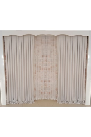 Kemik Renk Fon Kadife Perde Çift Kanat 1/3 Sık Pileli Dikim V-42 Kemik