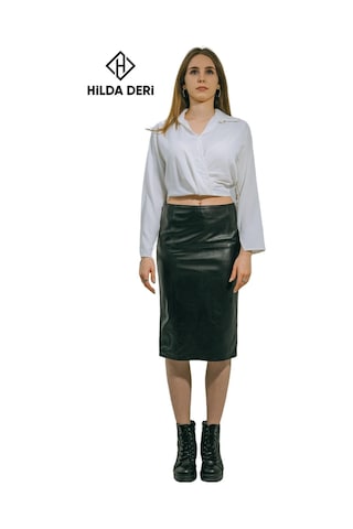 Hilda Deri Clara Hakiki Kuzu Derisi Siyah Kalem Etek 001