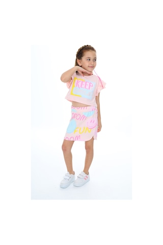 Toontoy Kids Toontoy Kız Çocuk Baskılı Etekli Takım Pudra