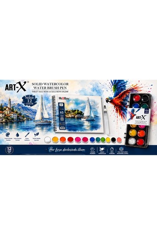 A5 Sulu Boya Defteri 300g/m2 12 Yaprak Art-x Premium 12'li Sulu Boya Bu Tablet Suluboya Set Karışık