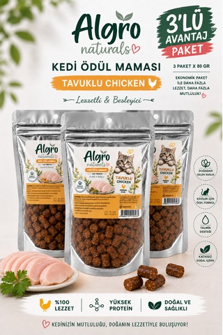 Tavuklu Kedi Ödül Maması 80 G X 3 Paket Yüksek Proteinli, Taurin Destekli, Doğal Kedi Atıştırmalığı