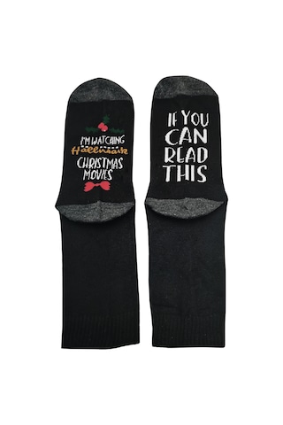 Neevoyu Erkek Kadın Unisex Pamuklu Noel Çorabı - Nefes Alıcı Ter Emici Dayanıklı Yumuşak Yüksek Konfor - Siyah Tek Çift Siyah