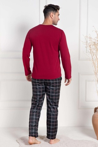 Mecit Pijama Mecit 3050 Bordo Ekoseli Erkek Büyük Beden Pijama Takımı Bordo
