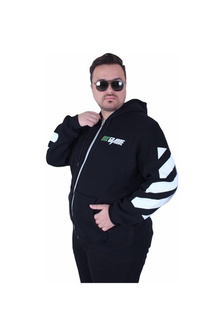 Moc Grande Mocgrande Büyük Beden Kapüşonlu Fermuarlı 3ip Sweat Mg 25718 Sıyah Siyah