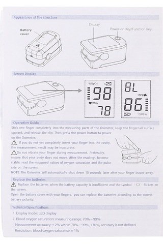 Vkemall Pulse Oksimetre Parmak Ucu Klipsli Nabız Oksimetresi L-ed Renkli Ekran Mini Spo2 Monitörü Oksije Gök Mavisi