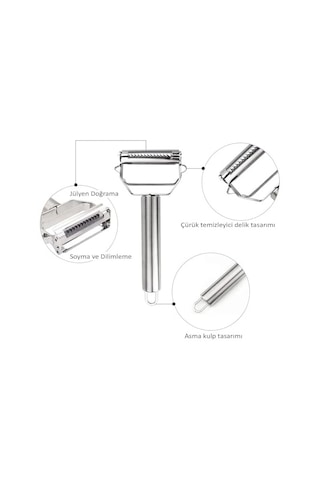 Paslanmaz Çelik Çift Taraflı Y Tipi Sebze Soyacağı, Bir Yüzü Düz, Diğer Yüzü Julienne Kesici Bıçaklı, Ergonomik Saplı, Patates Meyve Ve Sebzeler İçin Dayanıklı Mutfak Aparatı