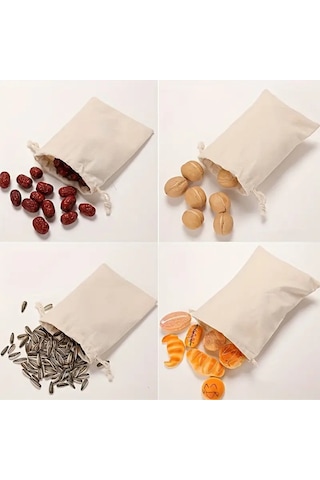 Pamuklu Organik Gıda Saklama Kesesi 10 Adet Ham Bez Bej