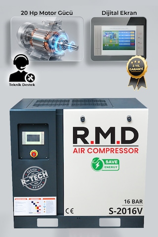 R.m.d Kompresör 16 Bar 20 Hp Invertörlü Vidalı Hava Kompresör Tek Makine Üs-20v R.m.d Kompresör 16 Bar 20 Hp Invertörlü Vidalı Hava Kompresör Tek Makine Üs-20v