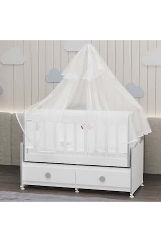 Elegant Mdf Çıtalı Beşik + Şifonyer Yatak Uykuseti - Gri Beyaz