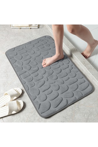 Neevoyu Gri 3d Elmas Desenli Hafıza Köpük Banyo Halısı - Yumuşak, Su Emici, Kayma Engellli - 40x60 Cm Gri