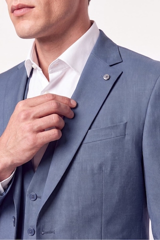 Efor Slim Fit Çift Yırtmaç %97 Yünlü Doku Desenli Esnek Mavi Yelekli Takım Elbise Tk 927
