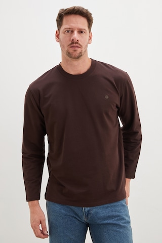 Fullamoda Baskılı Bisiklet Yaka Sweatshirt Kahve