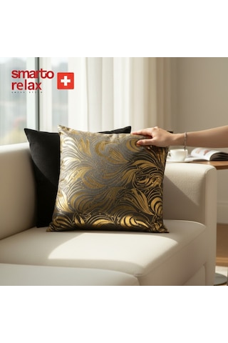 Smarto Relax Dolgulu Kırlent Antibakteriyel Desenli Dekoratif 45x45 Cm Siyah - Altın