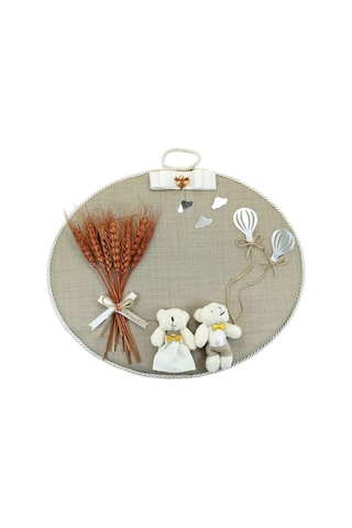 Süslebabypartystore Kuru Çiçek Tanzimli, Jüt Kumaş, Isimli Oval Kapı Süsü Çok Renkli