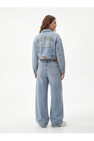 LTB Merlına Crop Baskılı Light İndigo Jean Ceket