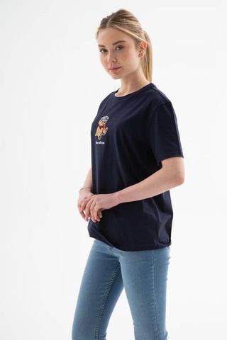 Fashion Friends Ayıcık Nakışlı Bisiklet Yaka Lacivert Kadın T-shirt 25y1000k1 Lacivert