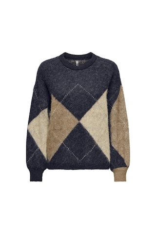 Only Noeme Life Ls Jacquard O-neck Kadın Triko Kazak Jakarlı Bisiklet Yaka Mavi