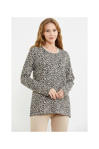 Angbutik Sementa 76413 Rahat Kalıp Leopar Kombinli Pijama Takım Bej