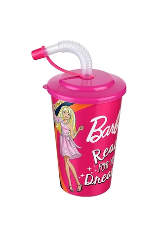 Barbie Kapaklı Pipetli Bardak 400 Ml