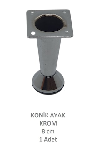 Adilon Konik Ayak, Krom, 8 Cm, 1 Adet Dolap, Mobilya, Puf Ayağı Vidaları Hediye Krom