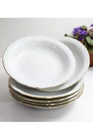 Porland Porselen Yaldızlı 12 Adet 16 Cm Küçük Çukur Yemek Tabak