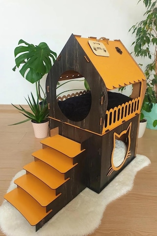 Ahşap Büyük Teraslı Kedi Evi 2XL