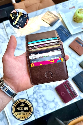 Rixe Antik Kahve Unisex Hakiki Deri Kartlık Cüzdan Ultra Ince Kişiye Özel Isim Baskılı Kahverengi