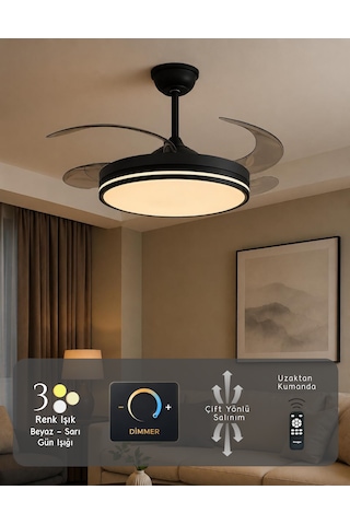 German Black Kuhle Tavan Vantilatörü 3 Renk Led Gizli Pervaneli Kumandalı Dimmer Ayarlı Bl Sistem Isınmaz Motor